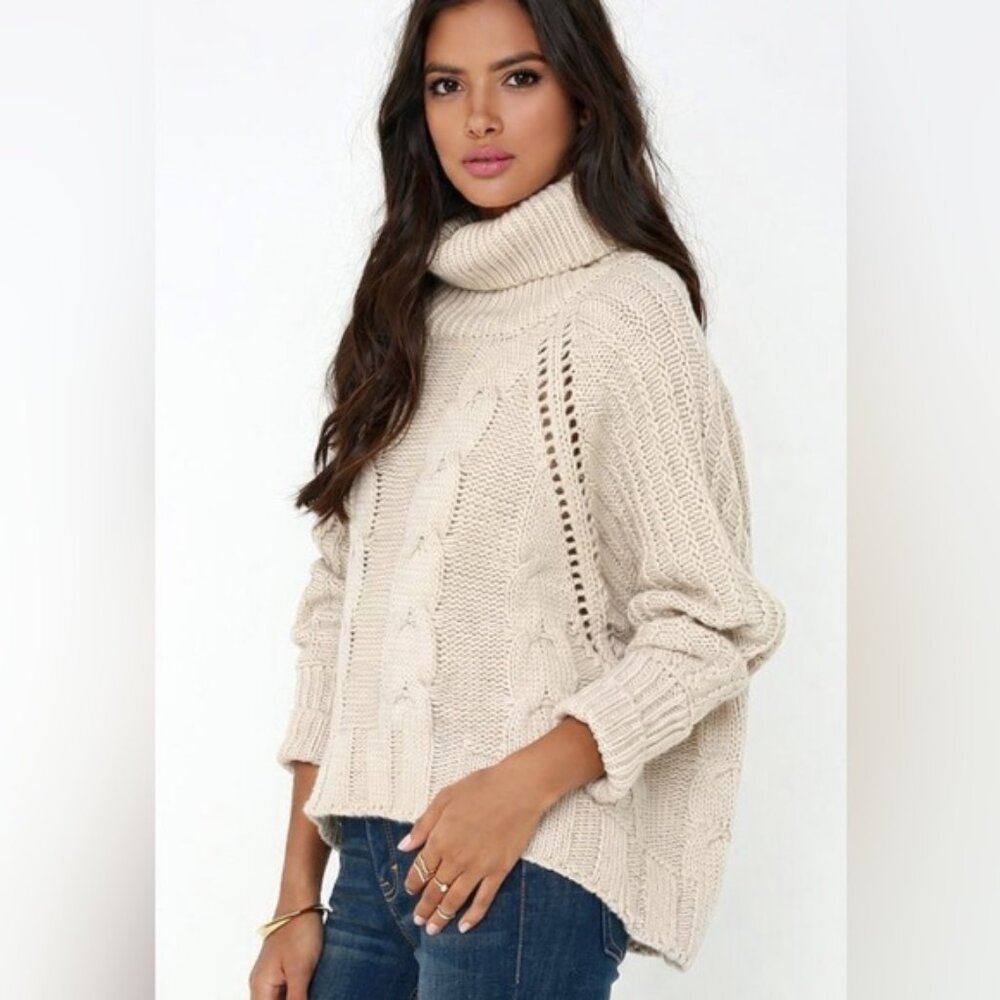 Moon & Madison Cowl Neck Soft Cable Knit Sweater